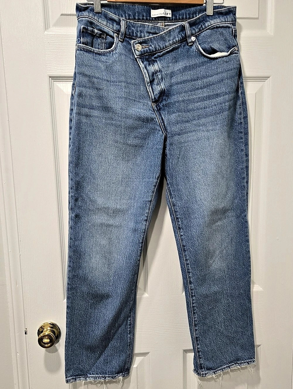 LOFT Crossover Waist Relaxed Straight Jeans Blue